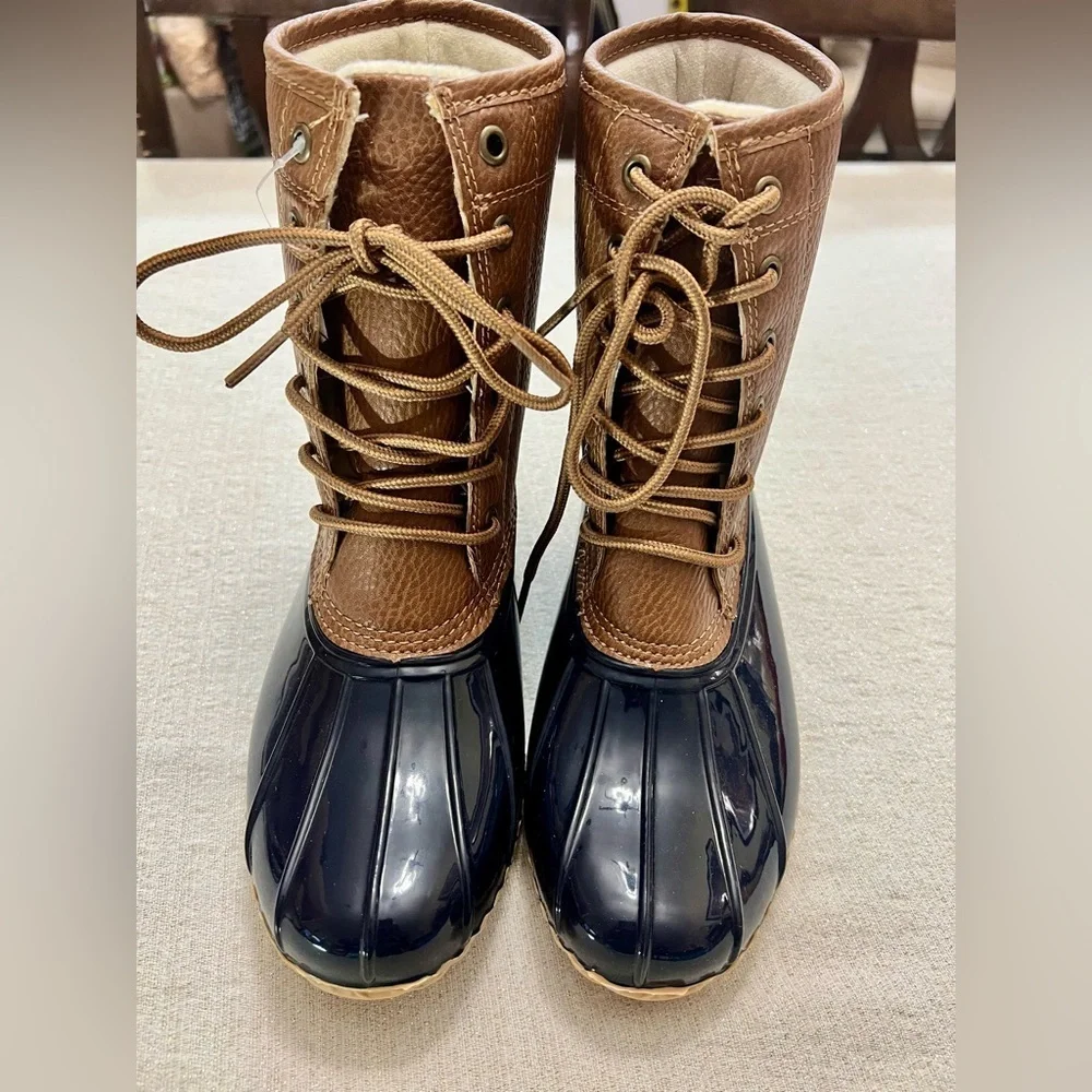 JBU Brown and Navy Lace-Up Winter Waterproof Boots - Size 6 New in Box